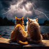 Happy Dogs And Cats - Pets Comfort in Thunder